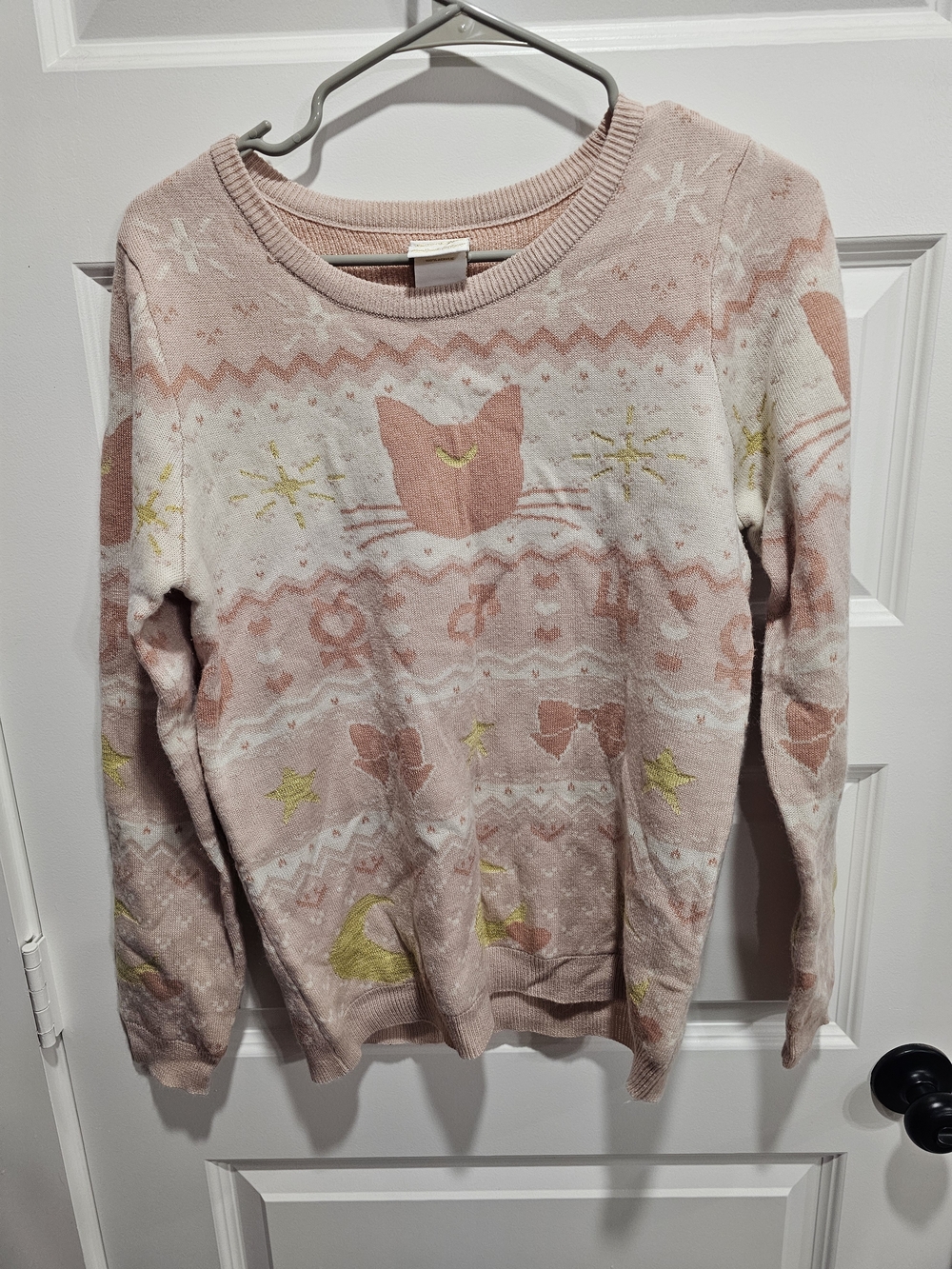Sailor Moon Soft Pink Crewneck Sweater with Cat Motif
